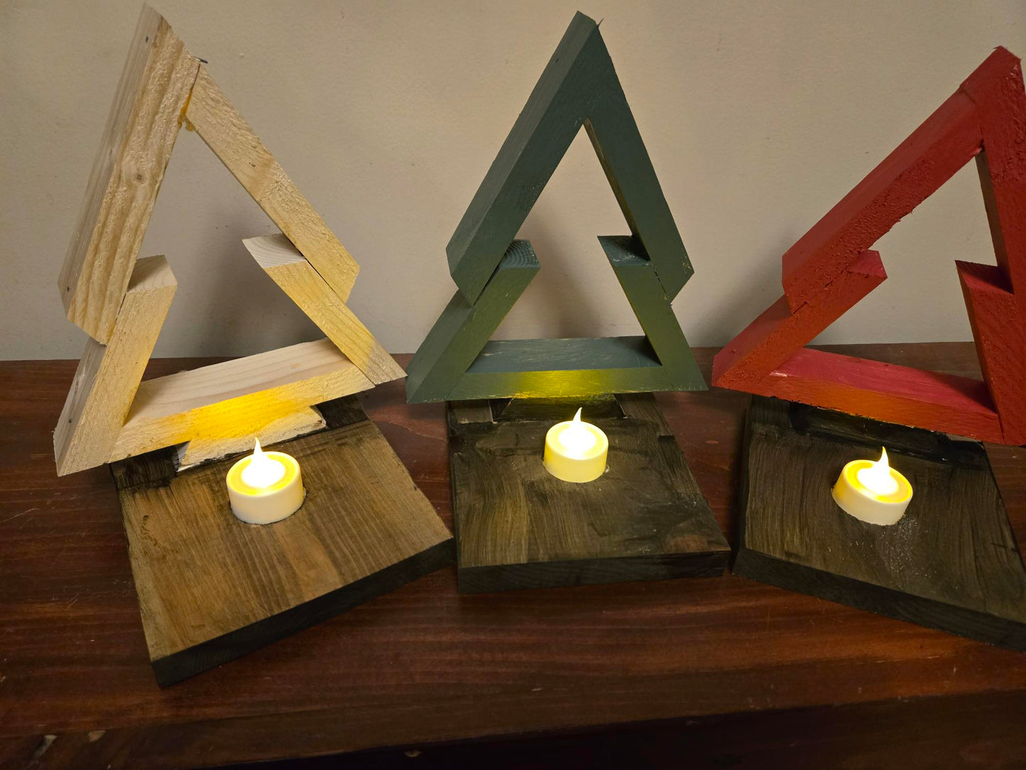 Wooden Christmas Tree Candle Set