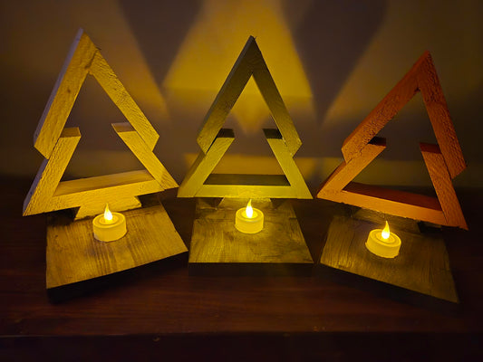 Wooden Christmas Tree Candle Set