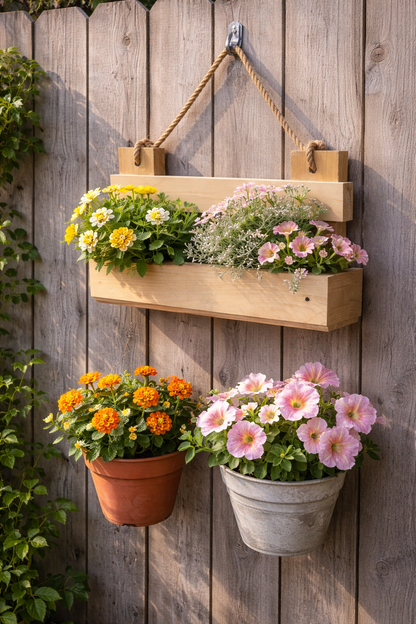 Rustic Wooden Hanging Flower Planter