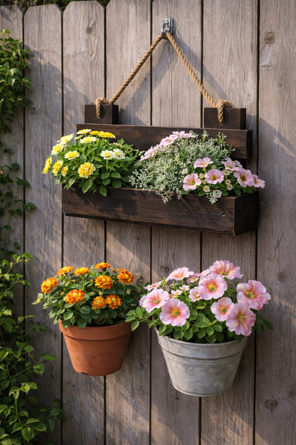 Rustic Wooden Hanging Flower Planter