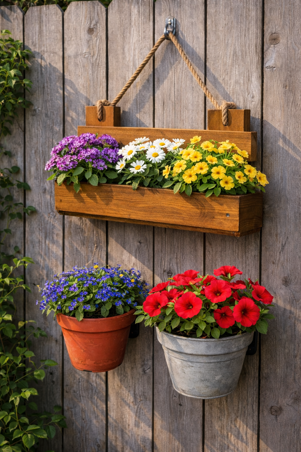 Rustic Wooden Hanging Flower Planter