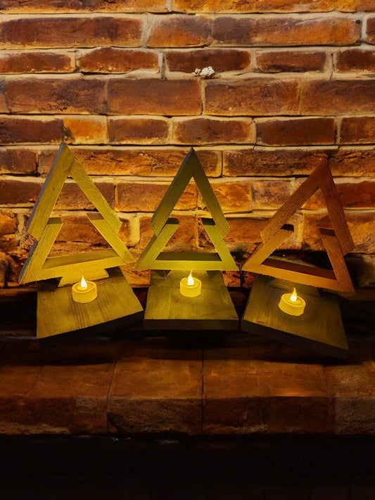 Wooden Christmas Tree Candle Set